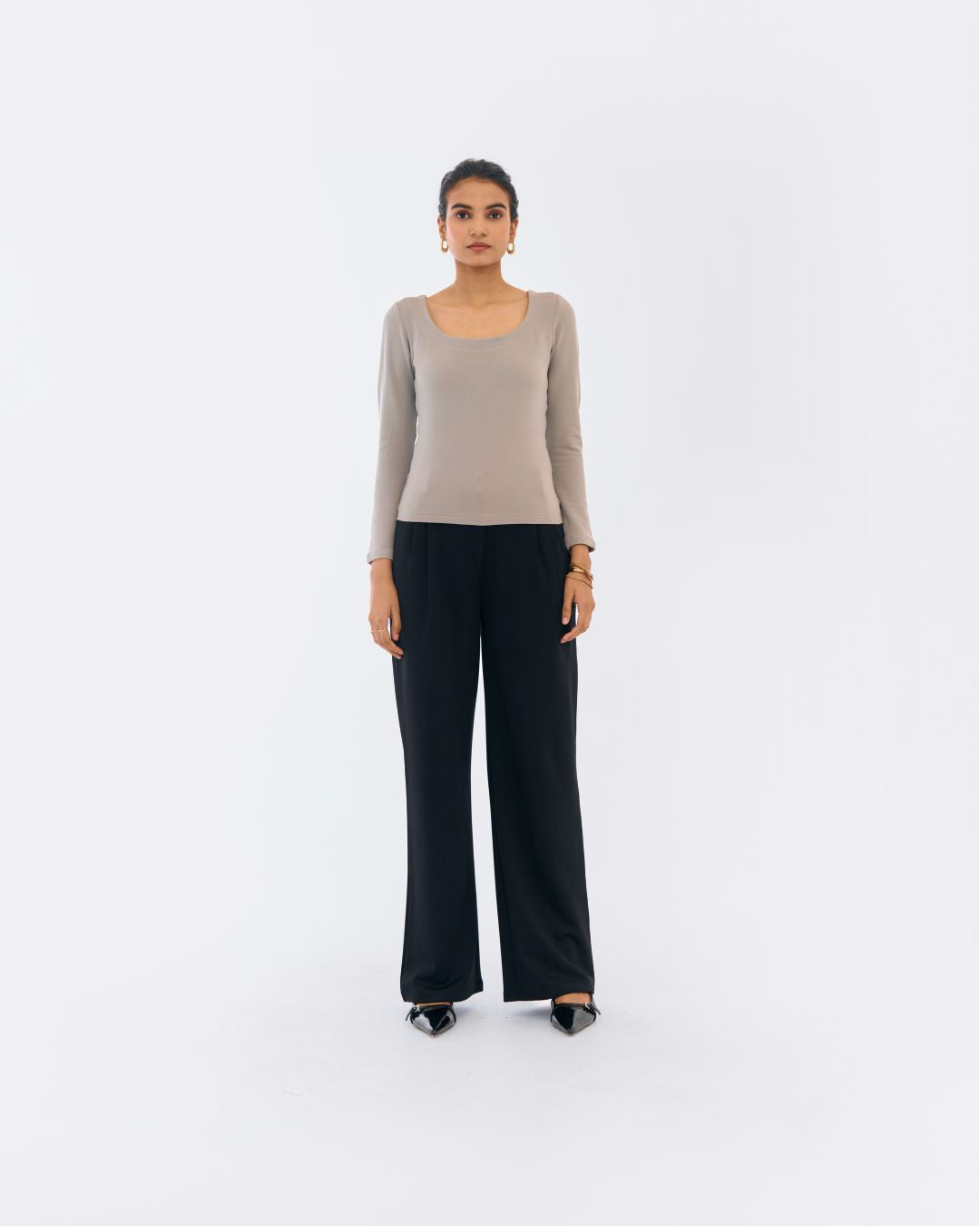 Eva Scoop Neck Top Grey