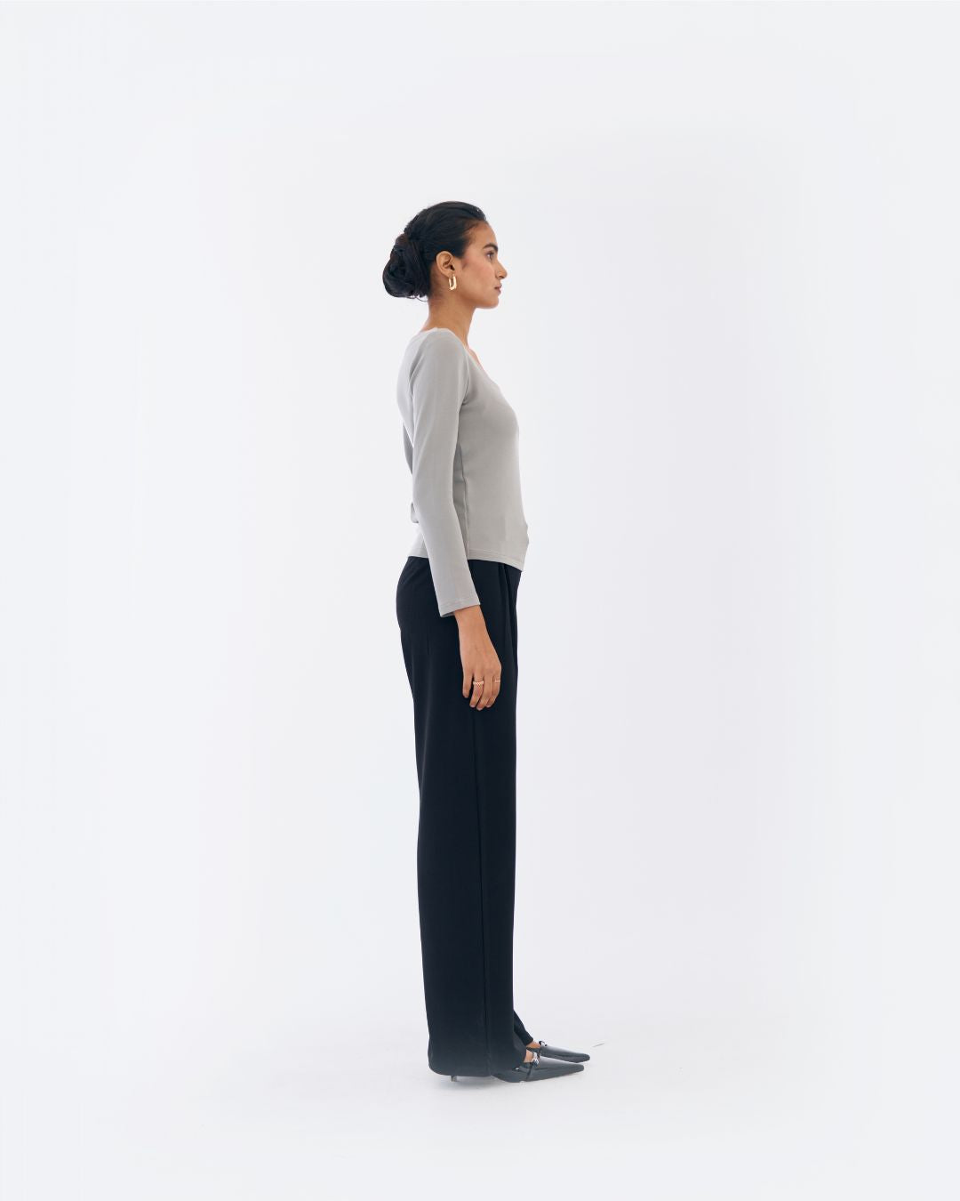 Eva Scoop Neck Top Grey