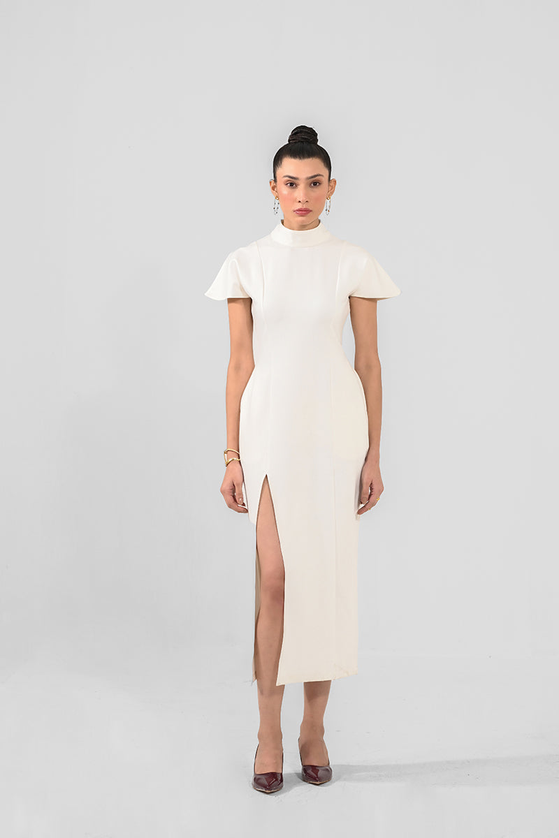 Roma White Slit Dress
