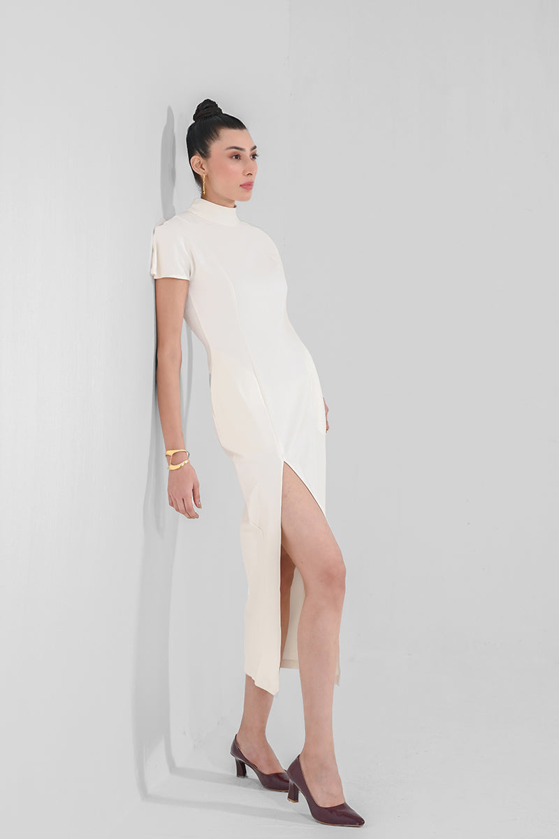 Roma White Slit Dress
