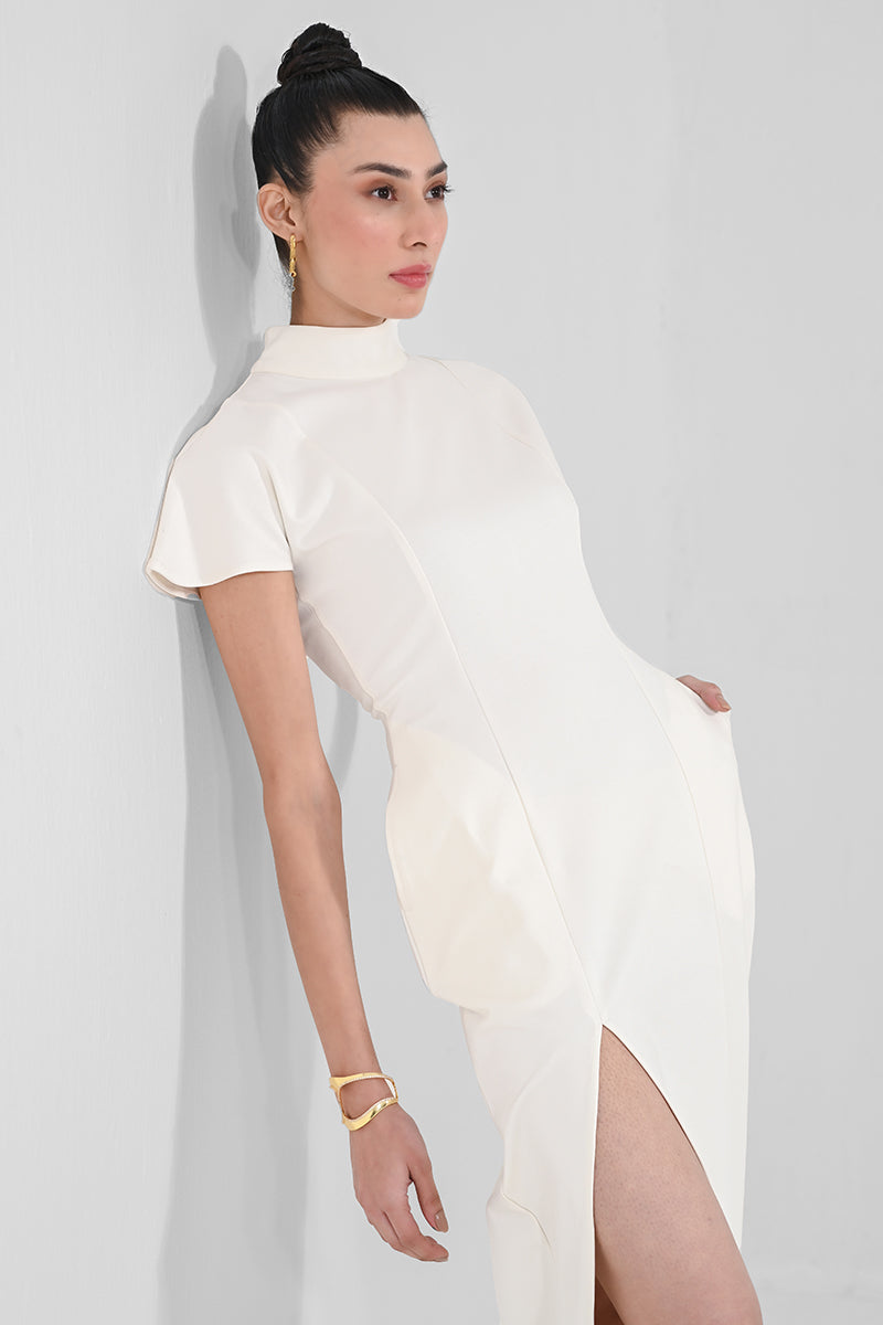 Roma White Slit Dress