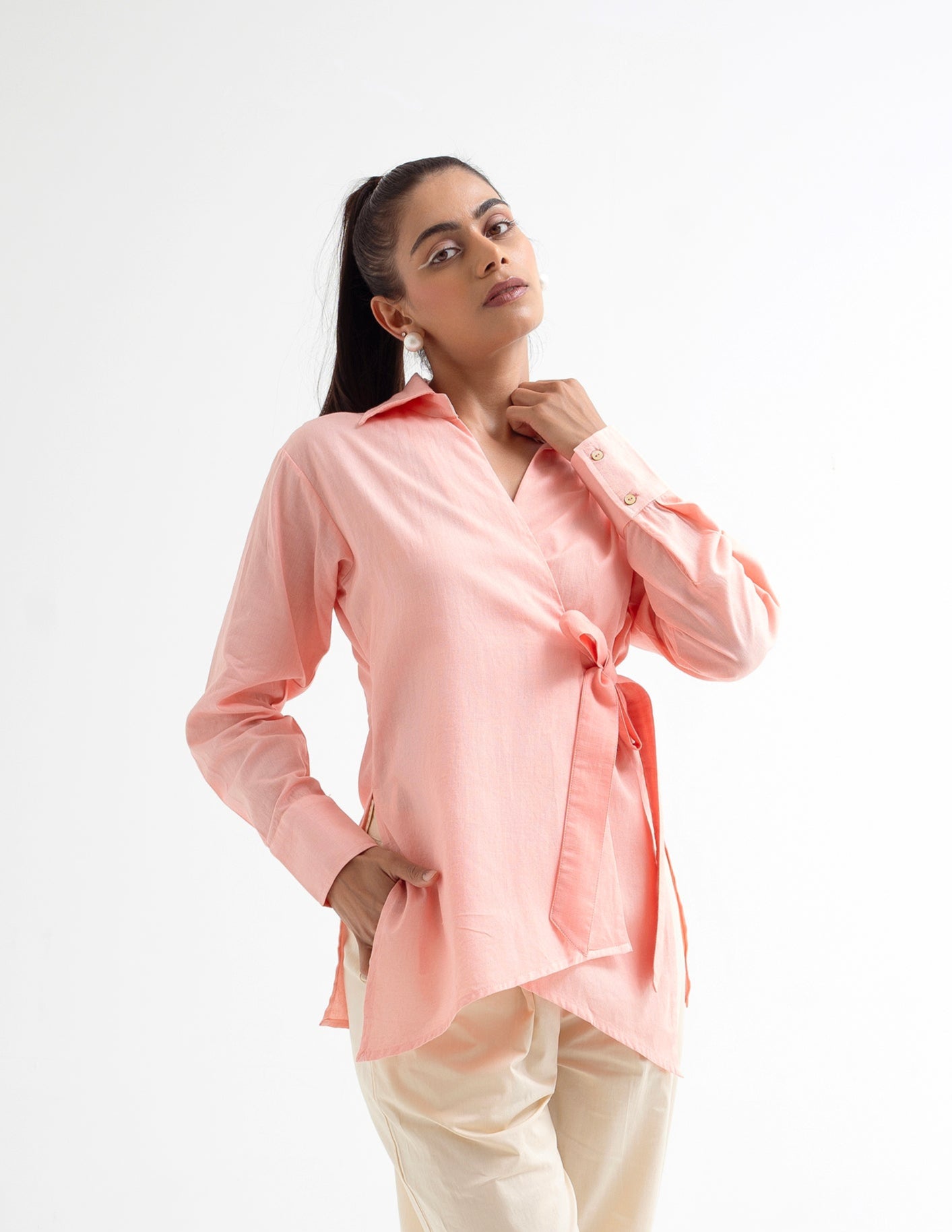 Blush Pink Wrap Shirt