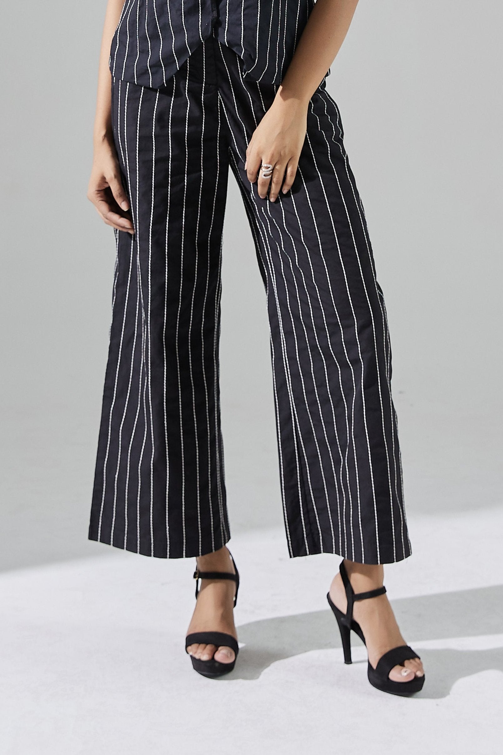 Black Colour Astrid pants blue stripe
