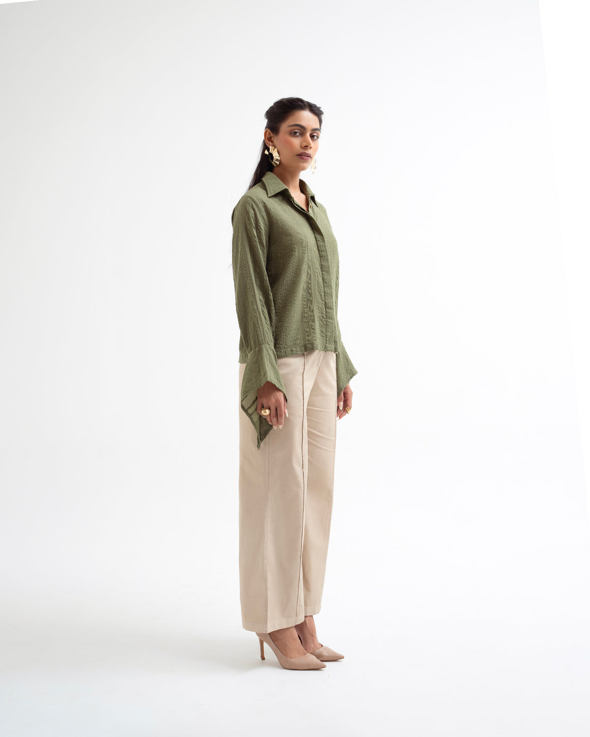 Olive Green Pointed Cuff Shirt