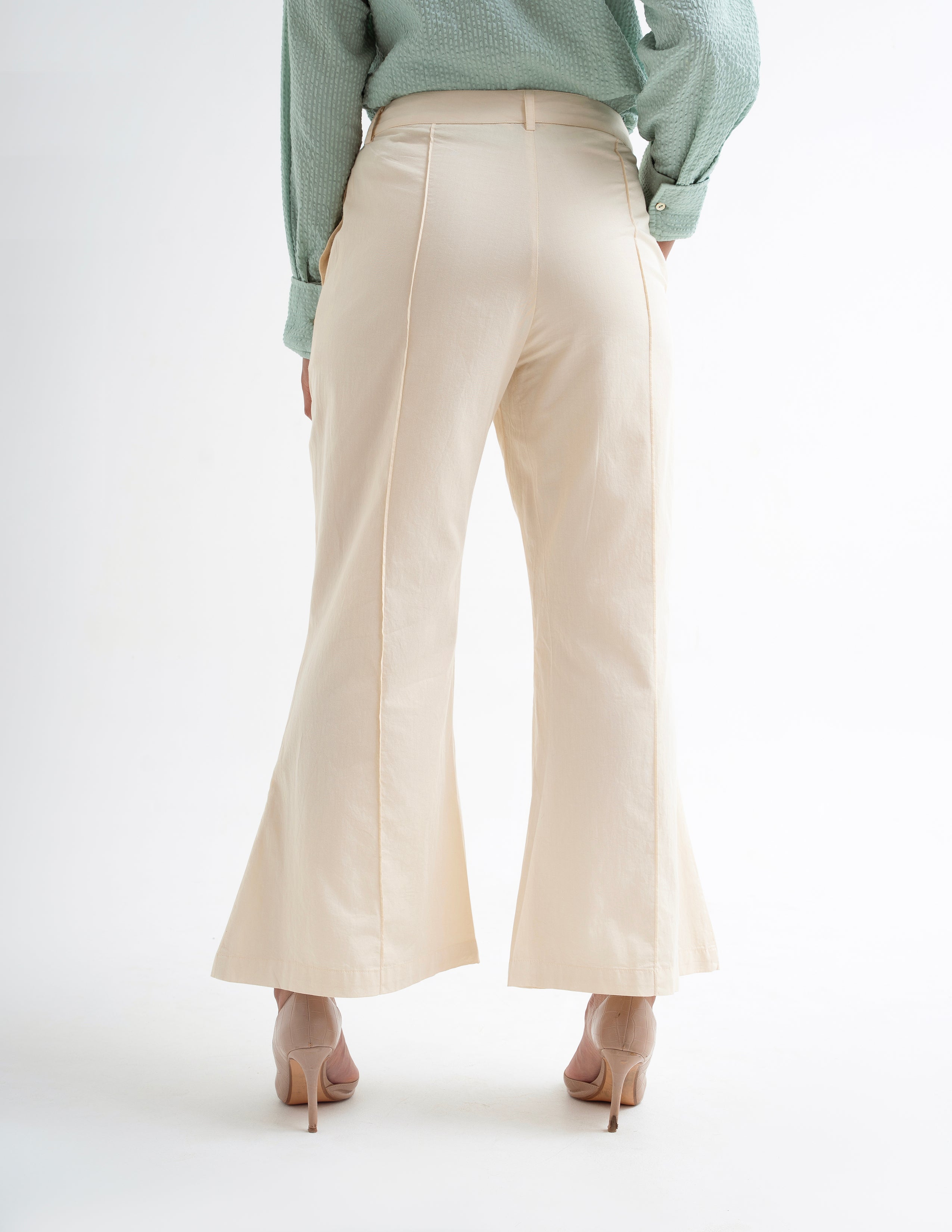 Beige Front Slit Pintuck Pants