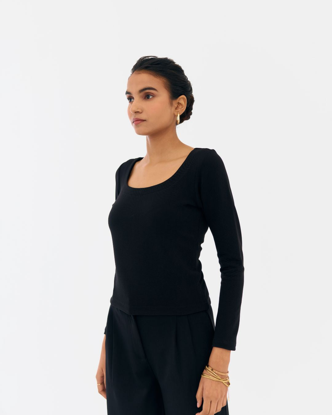 Eva Scoop Neck Top Black
