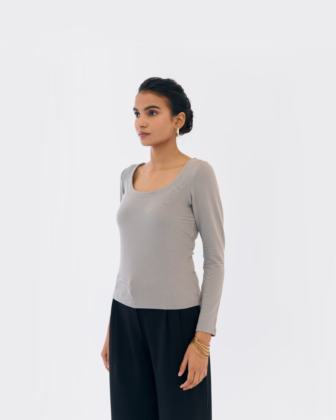 Eva Scoop Neck Top Grey