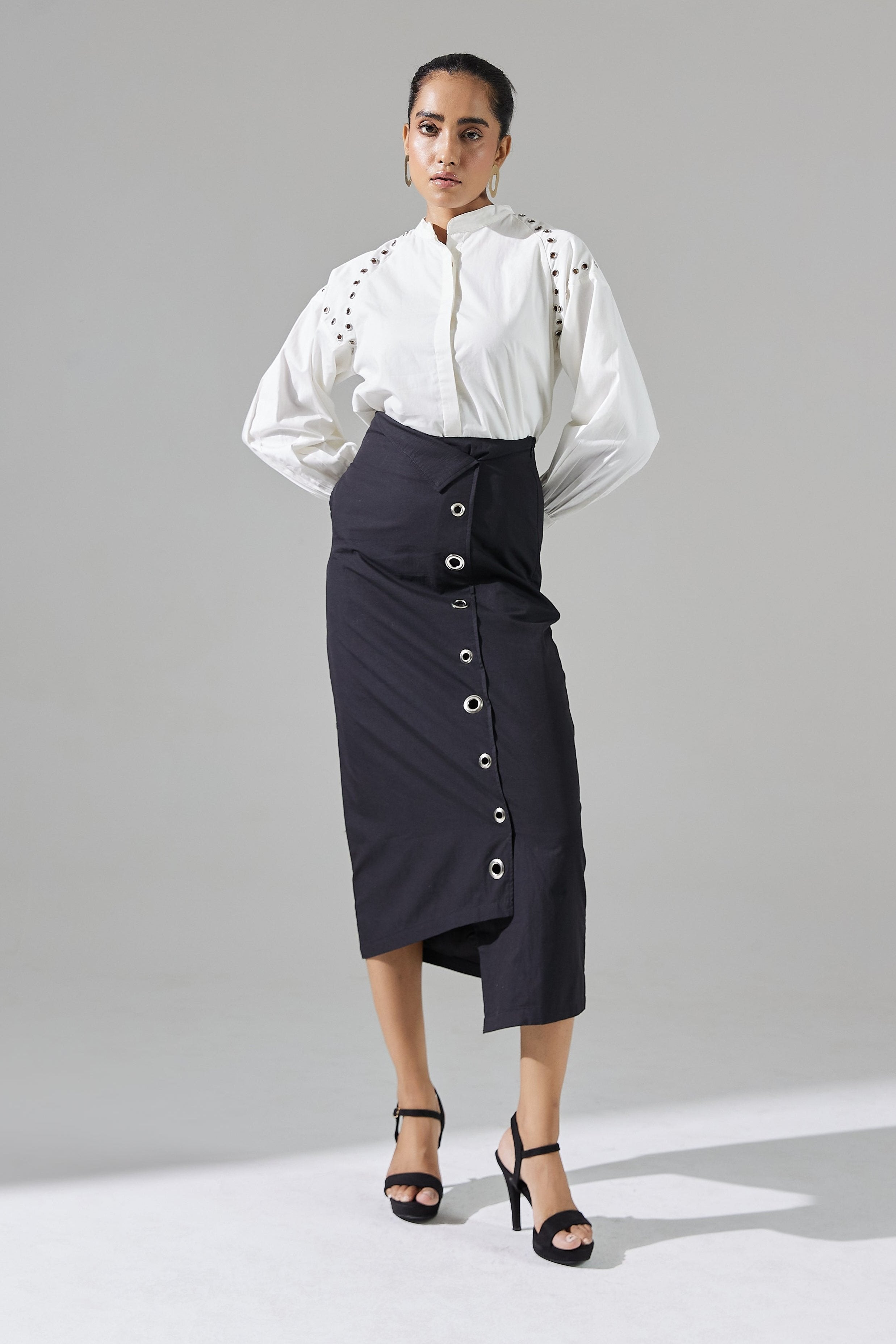 Asymmetric Eyelet Detail Skirt