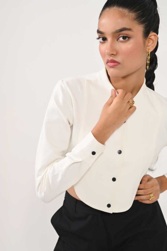 Tuxedo crop shirt