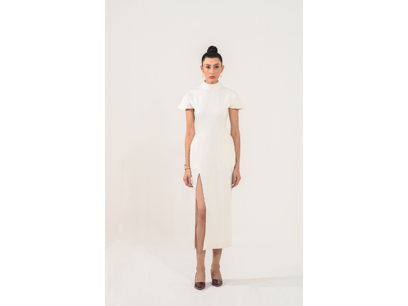 Roma White Slit Dress