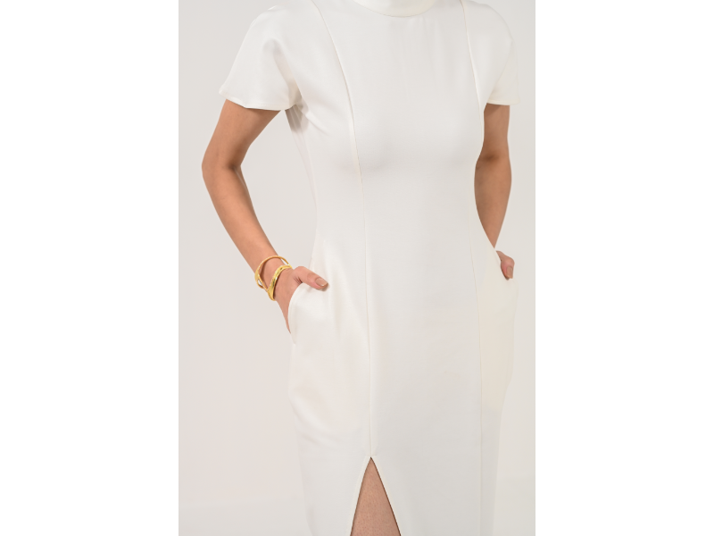 Roma White Slit Dress