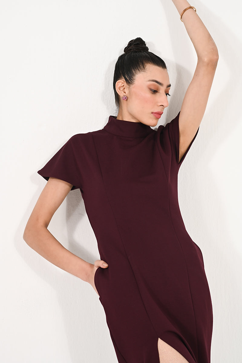 Roma Wine Slit Dress