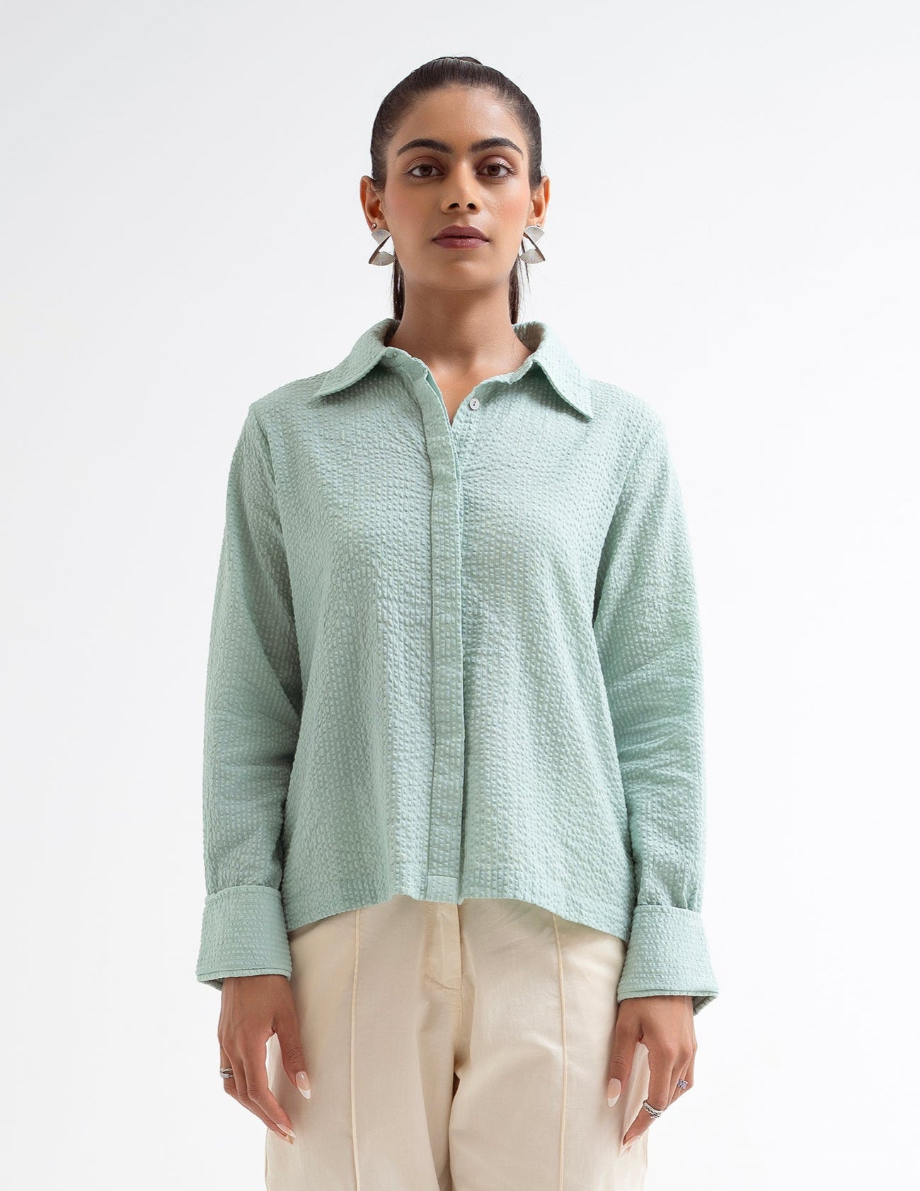 Mint Green Folded Cuff Shirt