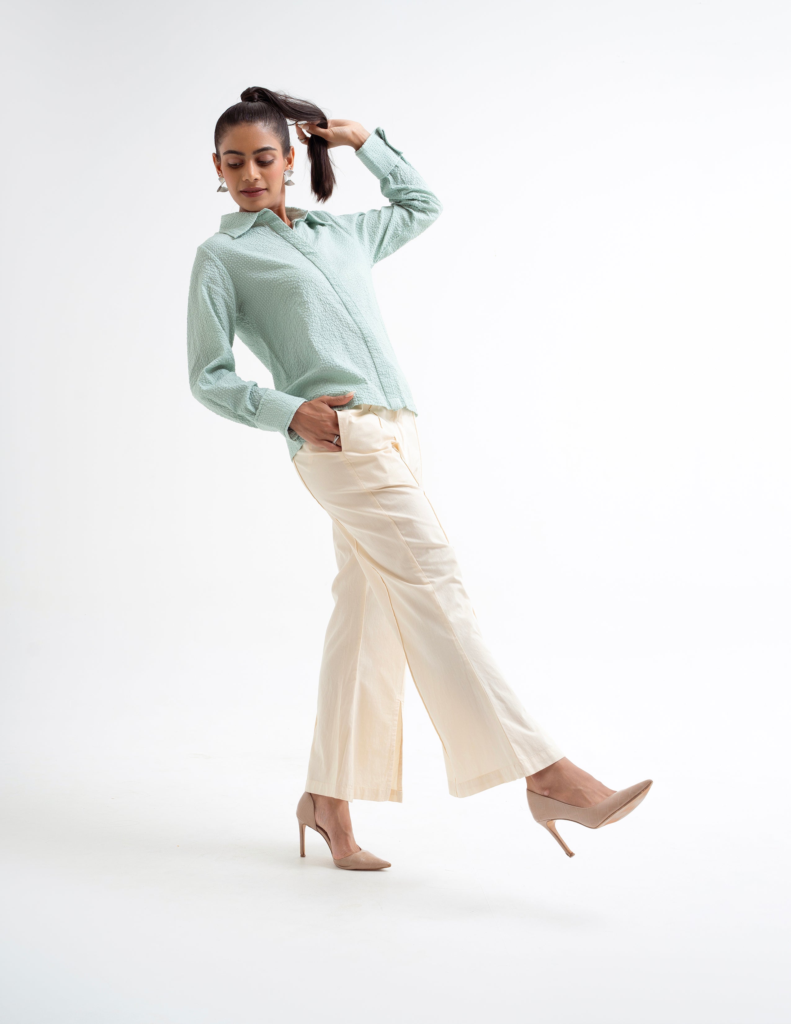 Mint Green Folded Cuff Shirt