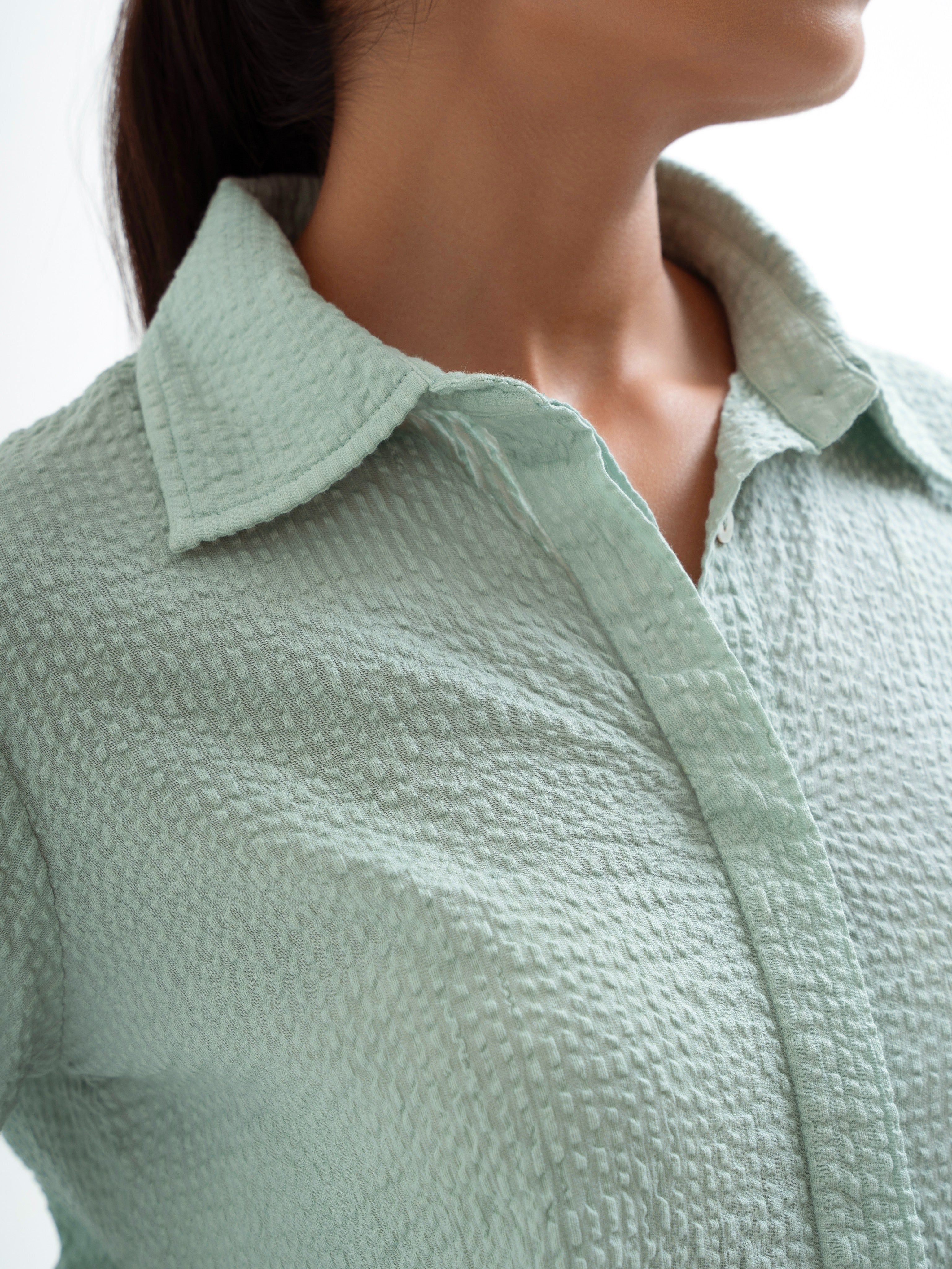 Mint Green Folded Cuff Shirt