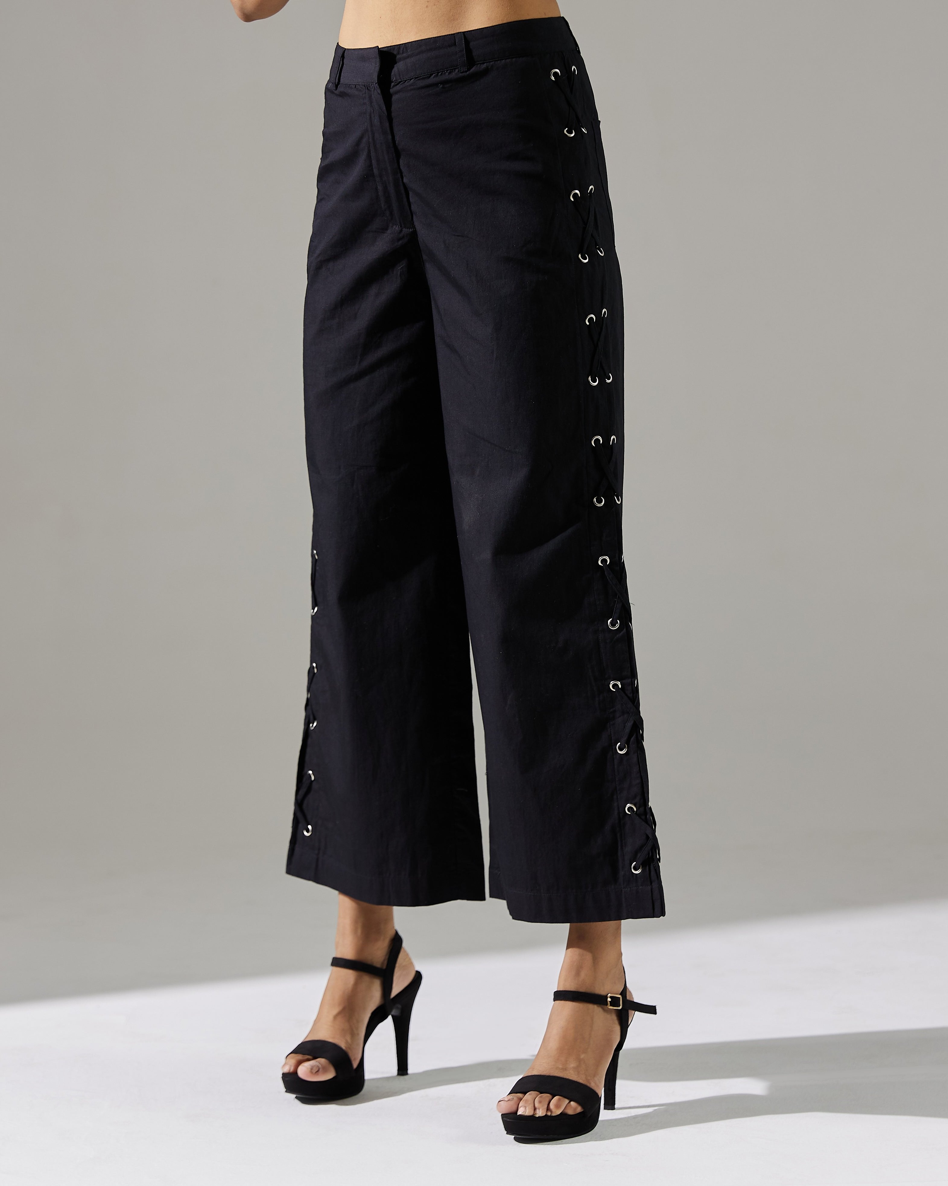 CROSS TIE LACE UP EYELET PANTS