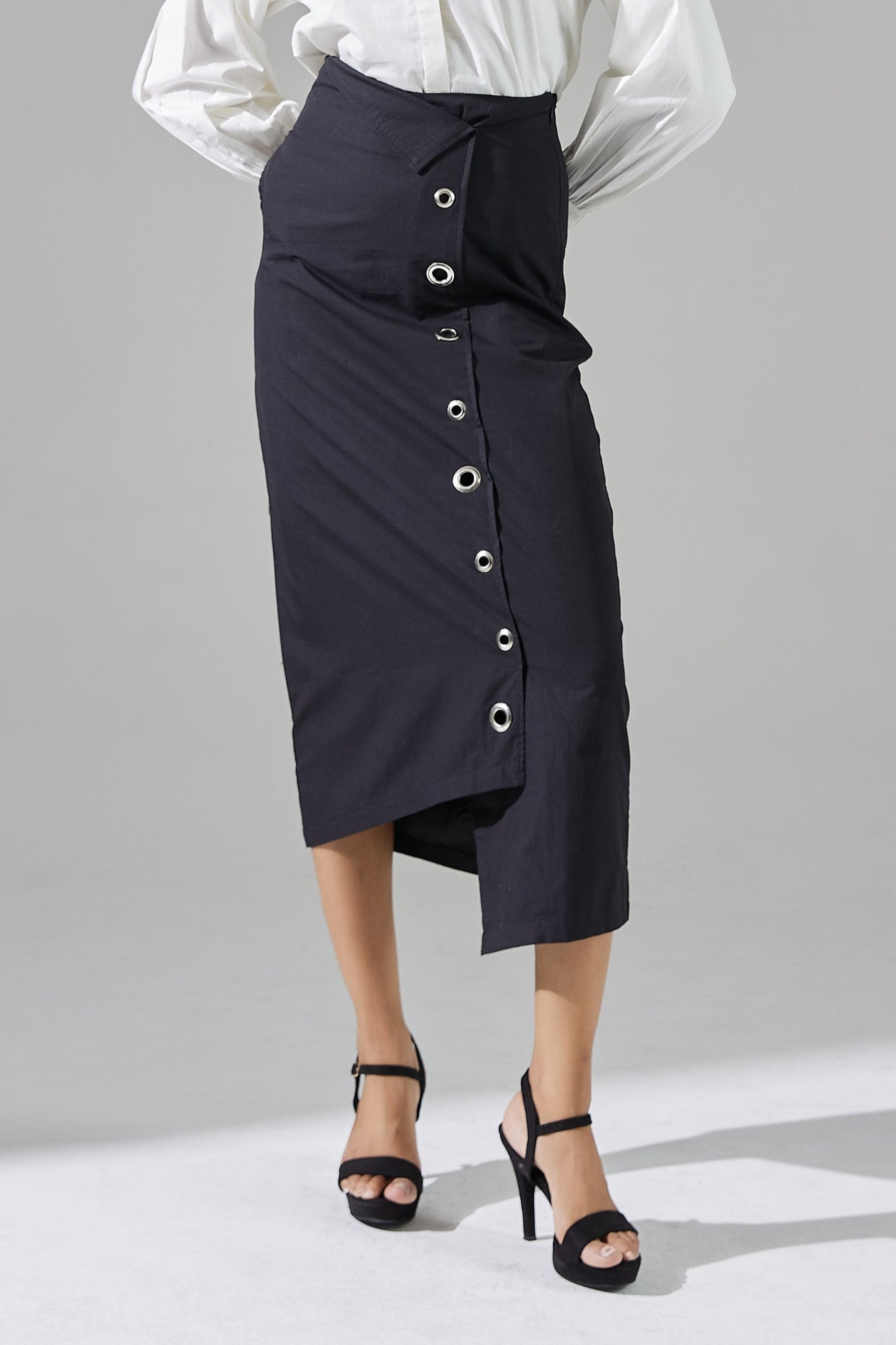 Asymmetric Eyelet Detail Skirt