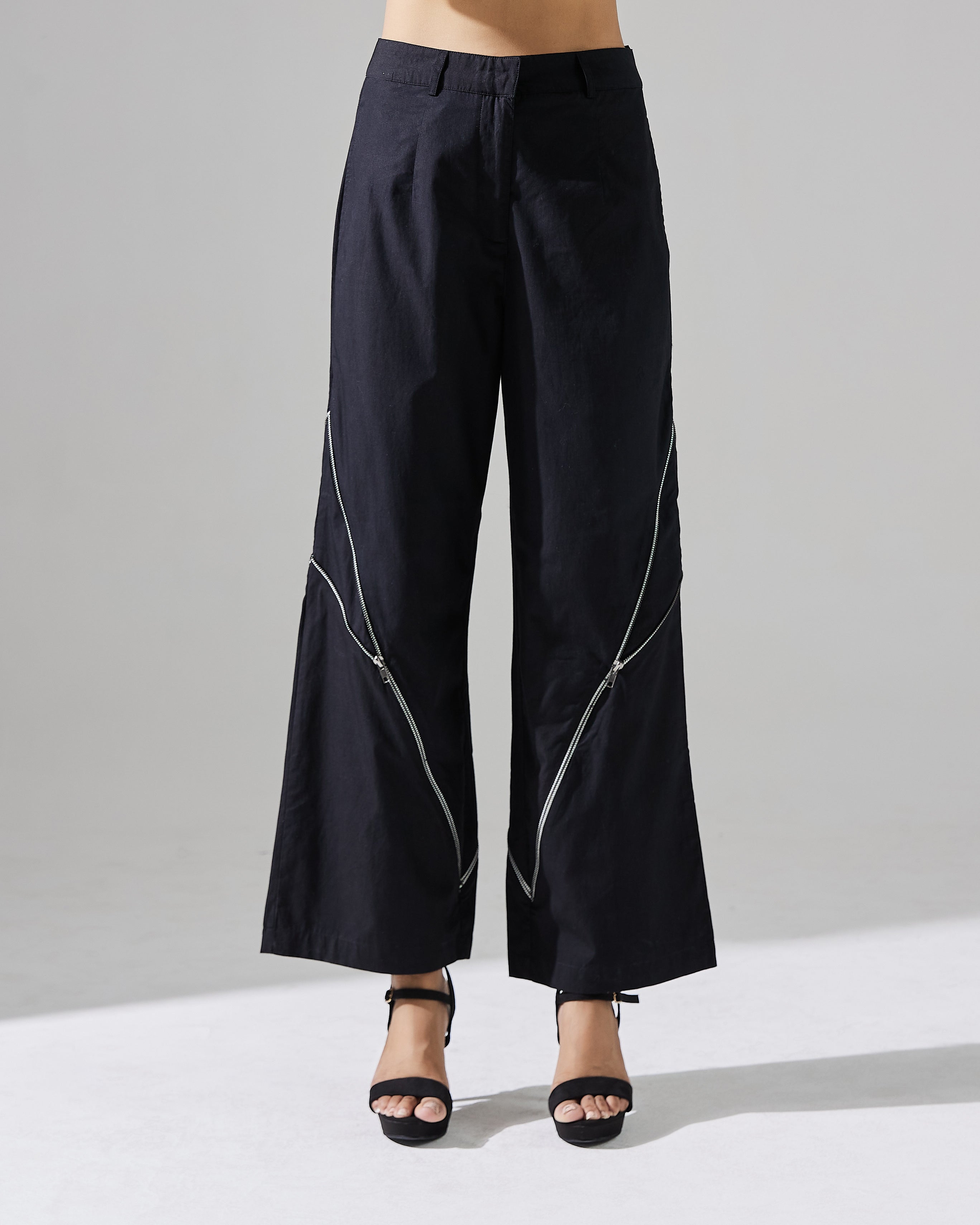 ZIPPER DESIGN STRAIGHT LEG PANTS