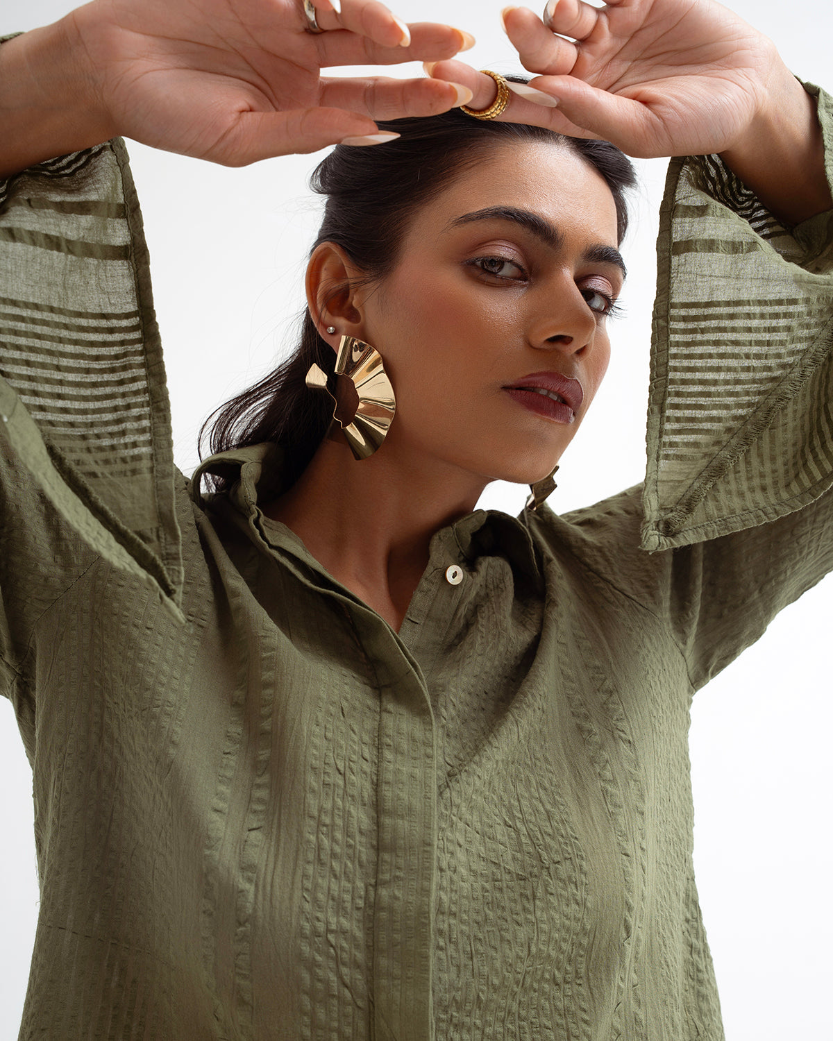 Olive Green Pointed Cuff Shirt
