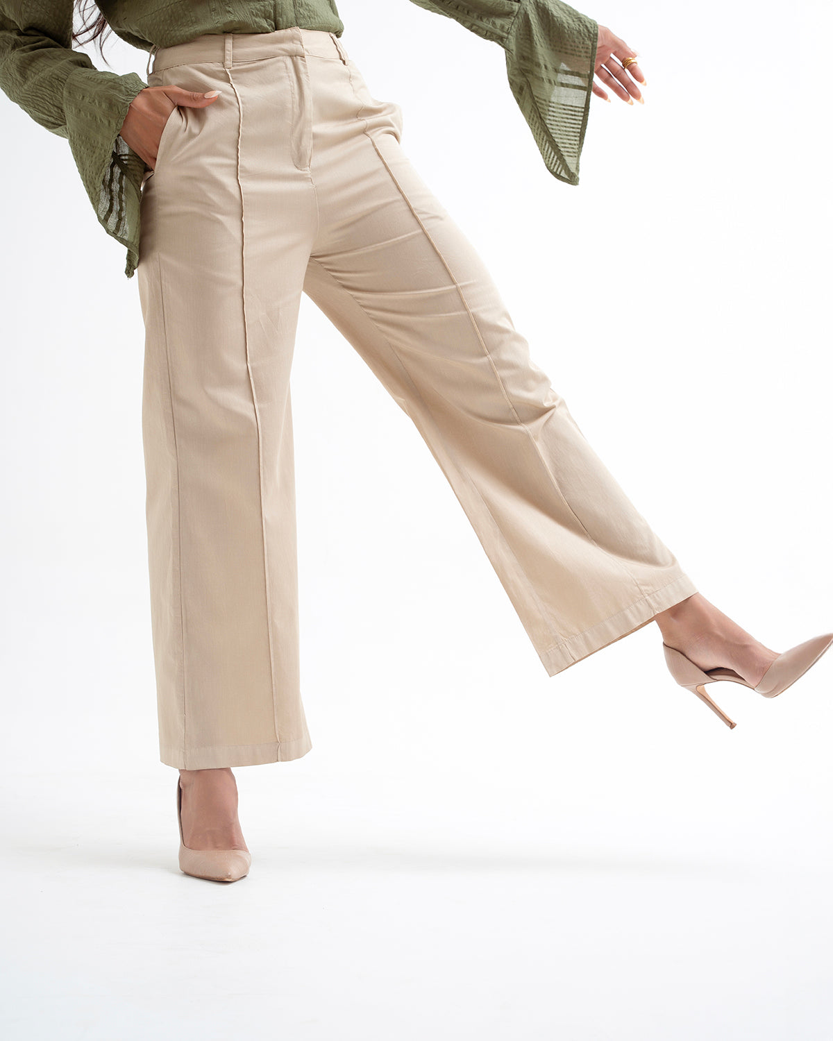 Sand beige Pintuck Pants