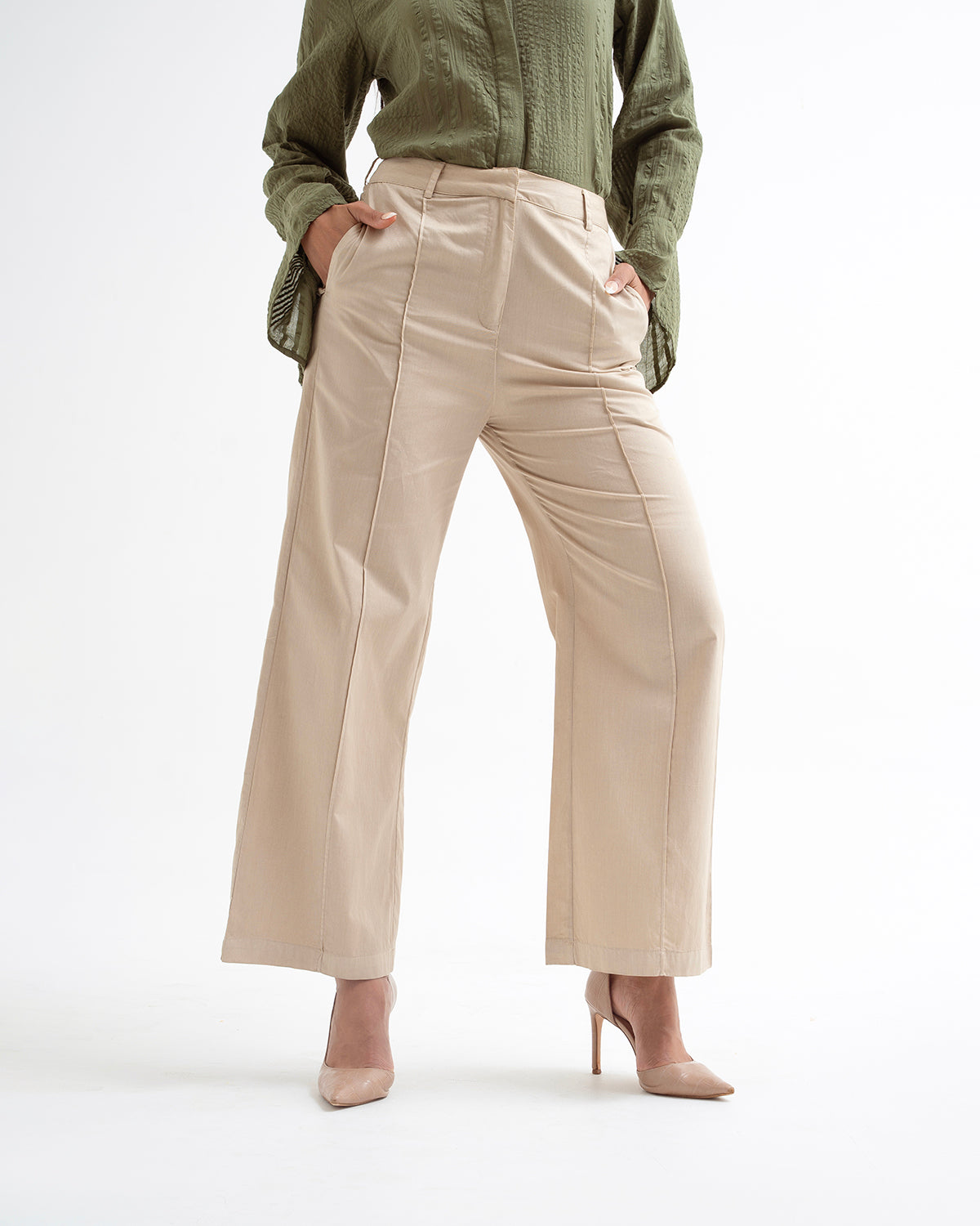 Sand beige Pintuck Pants