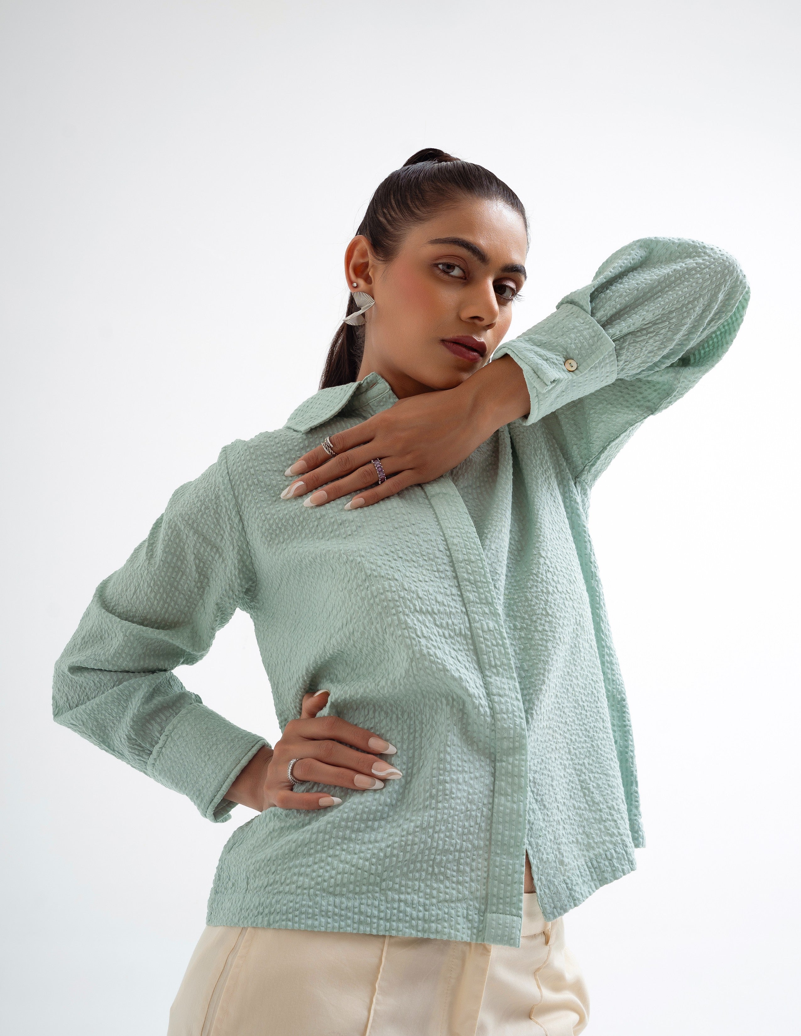 Mint Green Folded Cuff Shirt