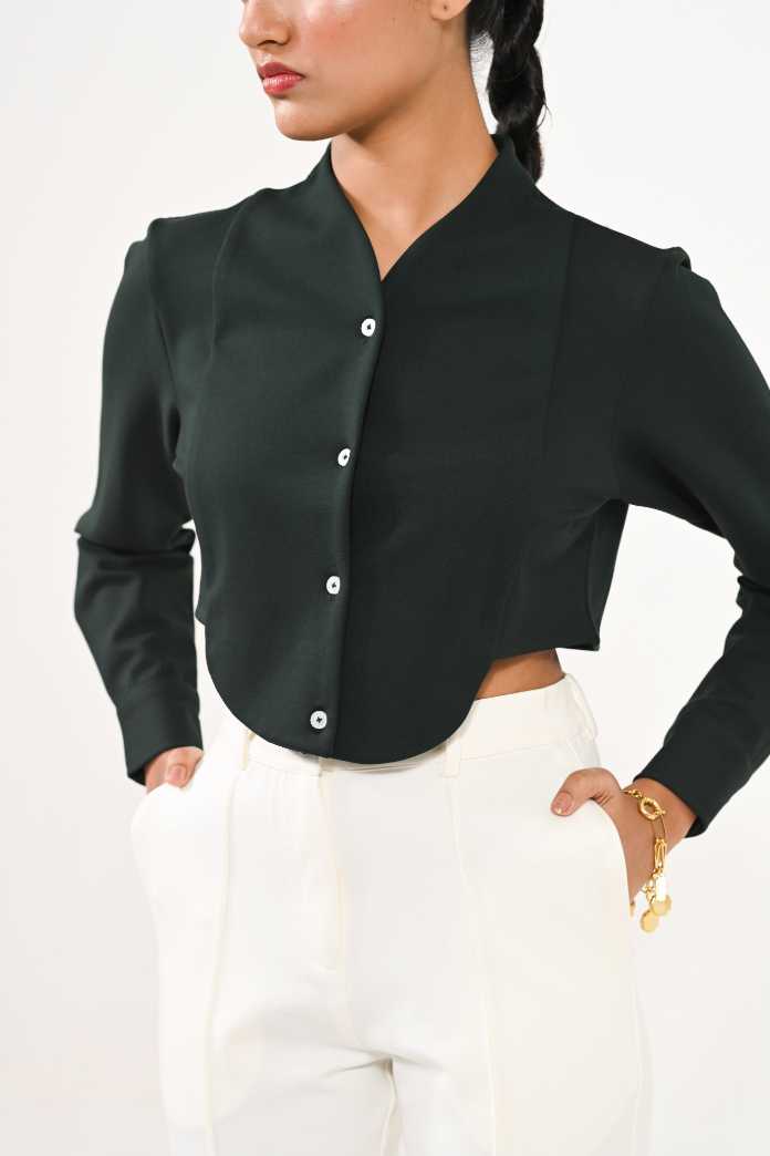 Tuxedo crop shirt