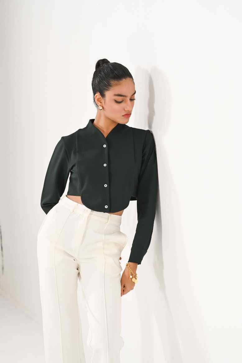 Tuxedo crop shirt