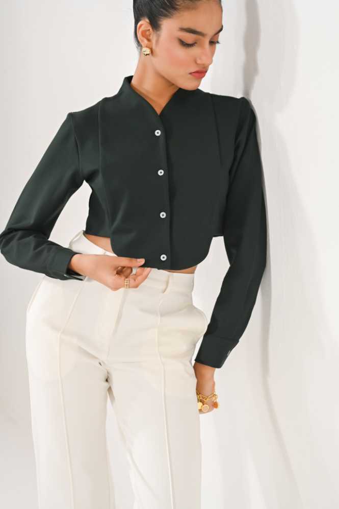 Tuxedo crop shirt