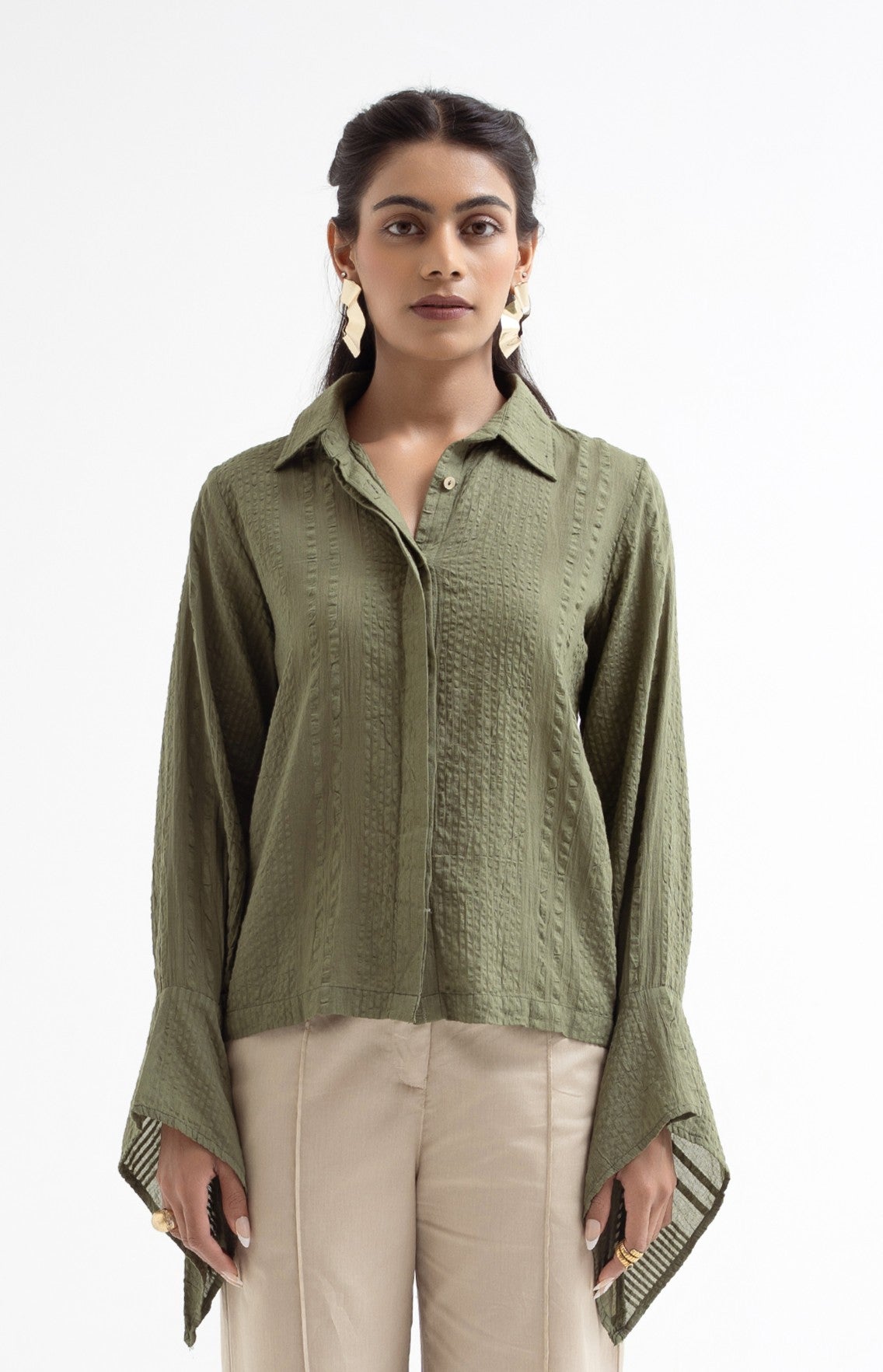 Olive Green Pointed Cuff Shirt